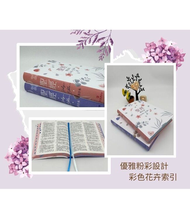 聖經．和合本．紅字橫排．彩繪皮面索引．粉藍