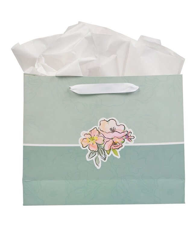 May His Face Shine Upon You Teal Large Landscape Gift Bag - Numbers 6:24 | 橫式大禮品袋附心意卡