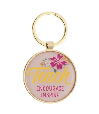 Christian Art Gifts Teach, Encourage, Inspire Pink Epoxy-coated Metal Keychain - Zephaniah 3:17 | 金屬鑰匙圈