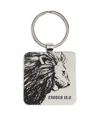 Christian Art Gifts Strength and Defense Lion Silver Metal Keychain - Exodus 15:2 | 金屬鑰匙圈