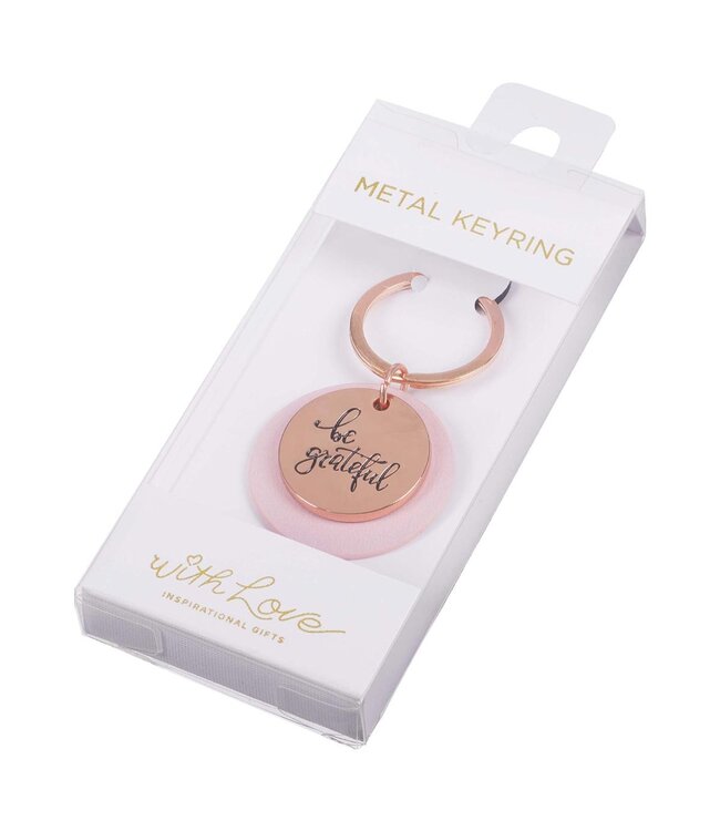 Be Grateful Rose Gold Key Ring with Soft Pink Disc | 鑰匙圈