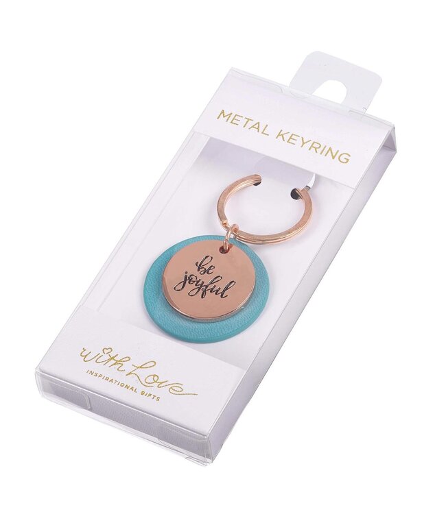Be Joyful Rose Gold Key Ring with Teal Disc | 鑰匙圈