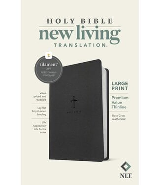 Tyndale House NLT Premium Value Thinline Bible, Large Print, Filament-Enabled--soft leather-look, black