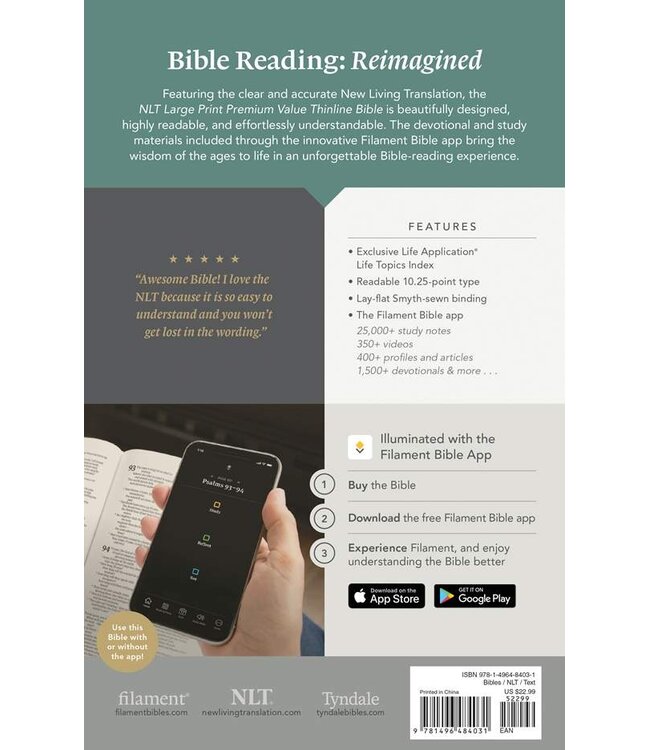 NLT Premium Value Thinline Bible, Large Print, Filament-Enabled--soft leather-look, black