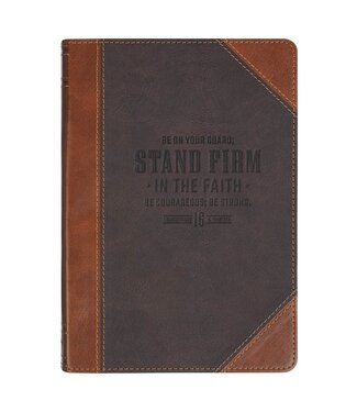 Christian Art Gifts Stand Firm in the Faith Honey-brown and Espresso Faux Leather Classic Journal - 1 Corinthians 16:13 | 仿皮筆記本