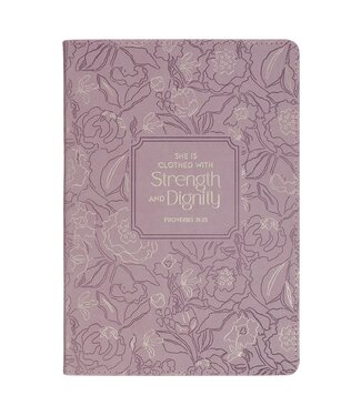 Christian Art Gifts Strength and Dignity Dusty Purple Floral Faux Leather Classic Journal - Proverbs 31:25 | 仿皮筆記本