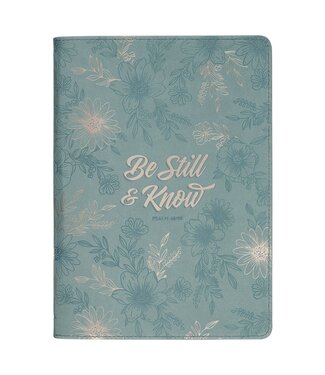 Christian Art Gifts Be Still and Know Teal Floral Faux Leather Classic Journal with Zipper Closure - Psalm 46:10 | 仿皮筆記本（拉鍊封口）
