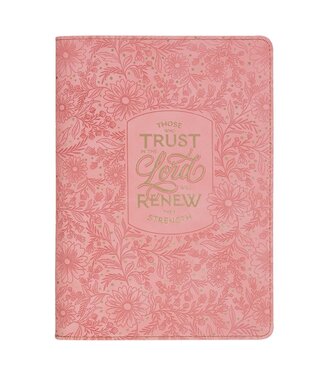 Christian Art Gifts Trust Pink Floral Faux leather Classic Journal with Zipper Closure - Isaiah 40:31 | 仿皮筆記本，附拉鍊封口