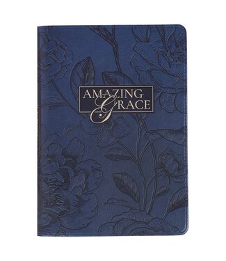Christian Art Gifts Amazing Grace Navy Blue Floral Faux Leather Classic Journal Zipper Closure | 仿皮筆記本（拉鍊封口）