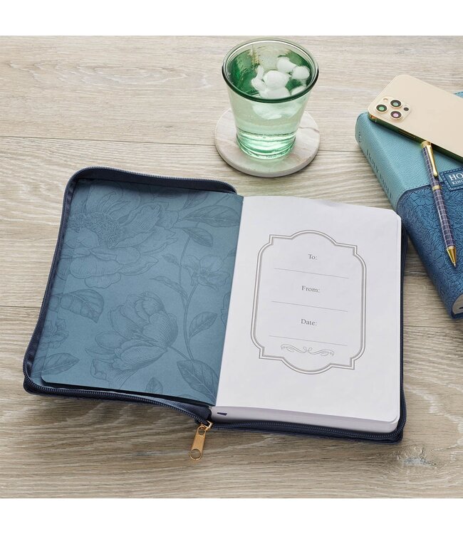 Amazing Grace Navy Blue Floral Faux Leather Classic Journal Zipper Closure | 仿皮筆記本（拉鍊封口）