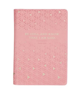 Christian Art Gifts Be Still and Know Geometric Pink Faux Leather Journal with Zipper Closure - Psalm 46:10 | 仿皮筆記本，附拉鍊封口