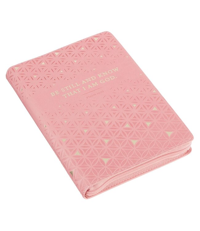 Be Still and Know Geometric Pink Faux Leather Journal with Zipper Closure - Psalm 46:10 | 仿皮筆記本，附拉鍊封口