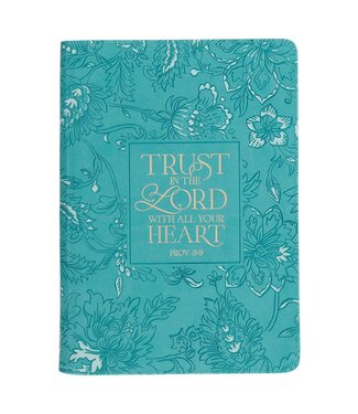 Christian Art Gifts Trust in the Lord Teal Floral Faux Leather Journal with Zipper Closure - Proverbs 3:5 | 仿皮筆記本，附拉鍊封口