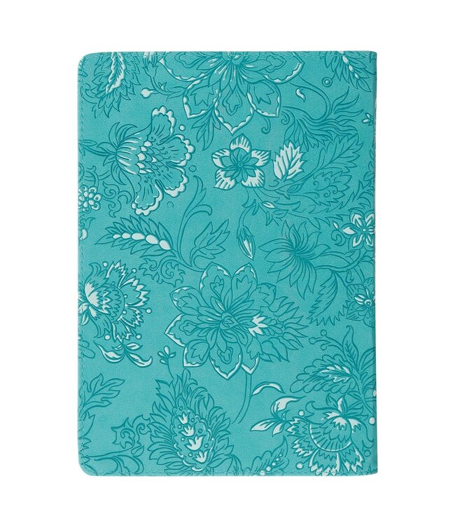 Trust in the Lord Teal Floral Faux Leather Journal with Zipper Closure - Proverbs 3:5 | 仿皮筆記本，附拉鍊封口