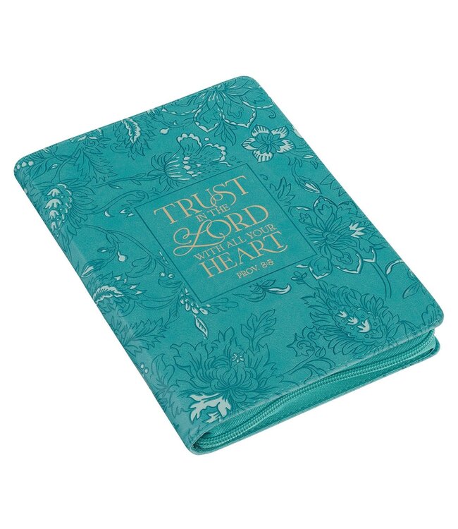 Trust in the Lord Teal Floral Faux Leather Journal with Zipper Closure - Proverbs 3:5 | 仿皮筆記本，附拉鍊封口