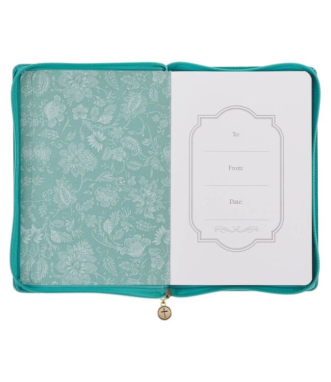 Trust in the Lord Teal Floral Faux Leather Journal with Zipper Closure - Proverbs 3:5 | 仿皮筆記本，附拉鍊封口