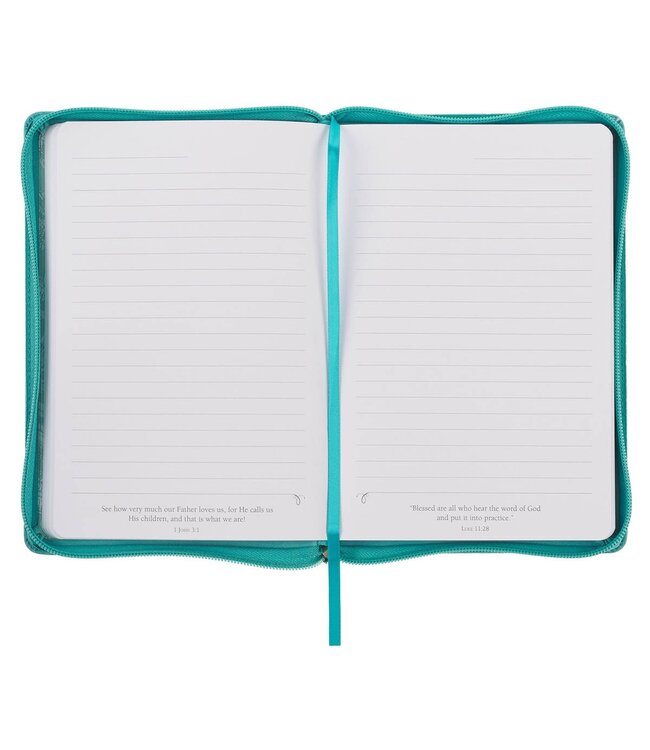 Trust in the Lord Teal Floral Faux Leather Journal with Zipper Closure - Proverbs 3:5 | 仿皮筆記本，附拉鍊封口