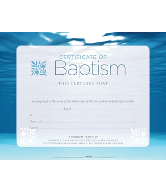 B&H Publishing Group Certificate of Baptism - Blue Flat (Package of 6): 2 Corinthians 5:17 (KJV) | 洗禮證書（一份6張）