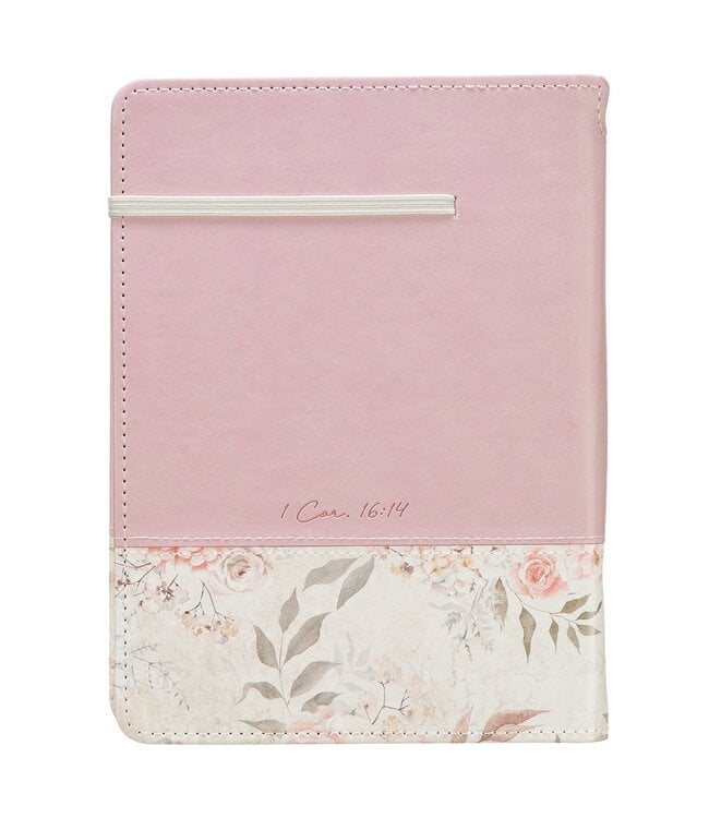 Done in Love Pink Floral Classic Journal with Elastic Closure and Pen Holder - 1 Corinthians 16:14 | 仿皮筆記本 附彈性封口與筆插