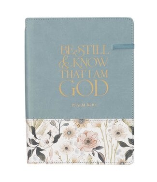 Christian Art Gifts Be Still Teal Meadow Classic Faux Leather Journal with Pen Holder - Psalm 46:10 | 仿皮筆記本附筆夾