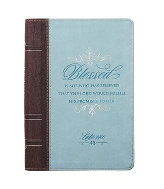 Christian Art Gifts Blessed Teal Faux Leather Journal with Zippered Closure - Luke 1:45 | 仿皮筆記本附拉鏈封口