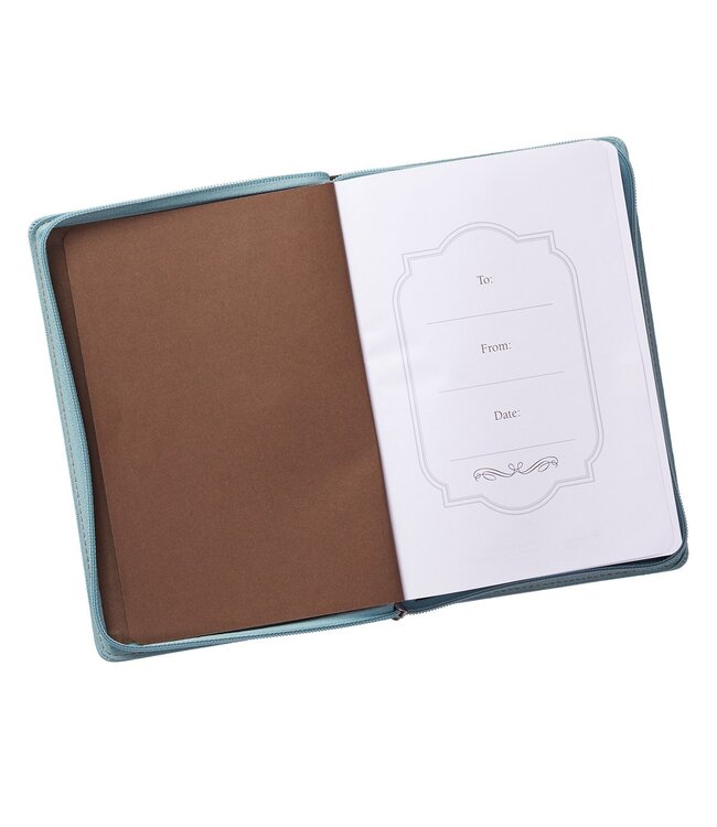 Blessed Teal Faux Leather Journal with Zippered Closure - Luke 1:45 | 仿皮筆記本附拉鏈封口