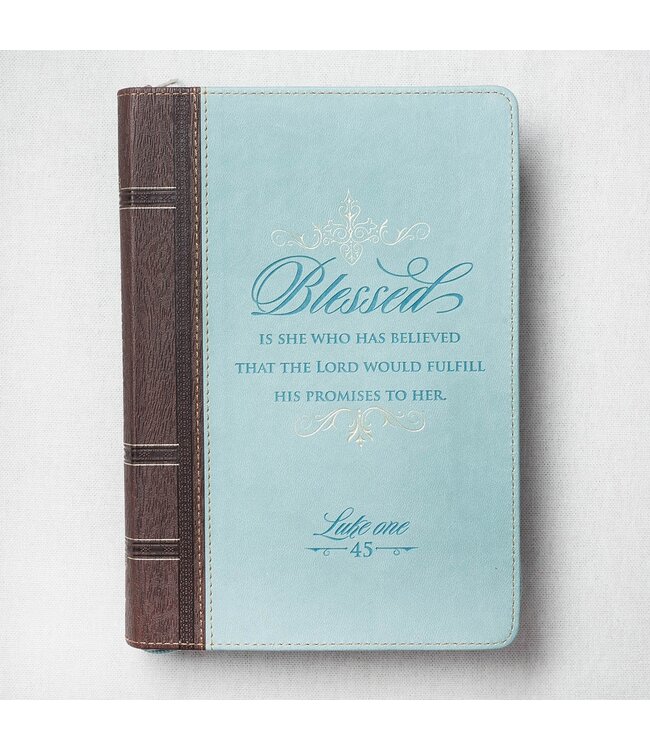 Blessed Teal Faux Leather Journal with Zippered Closure - Luke 1:45 | 仿皮筆記本附拉鏈封口