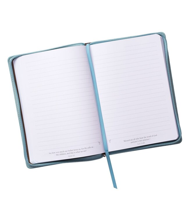 Blessed Teal Faux Leather Journal with Zippered Closure - Luke 1:45 | 仿皮筆記本附拉鏈封口