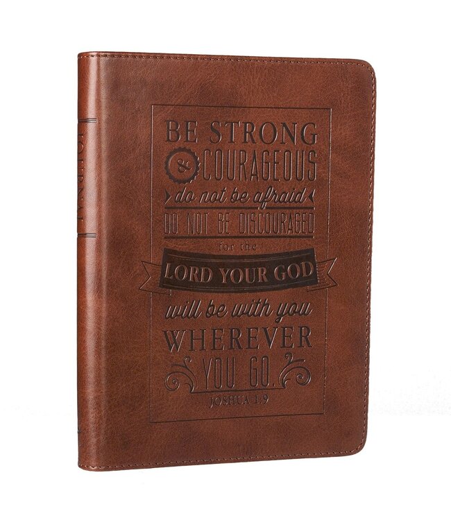 Be Strong and Courageous Saddle Tan Handy-sized Faux Leather Journal - Joshua 1:9 | 仿皮輕便筆記本