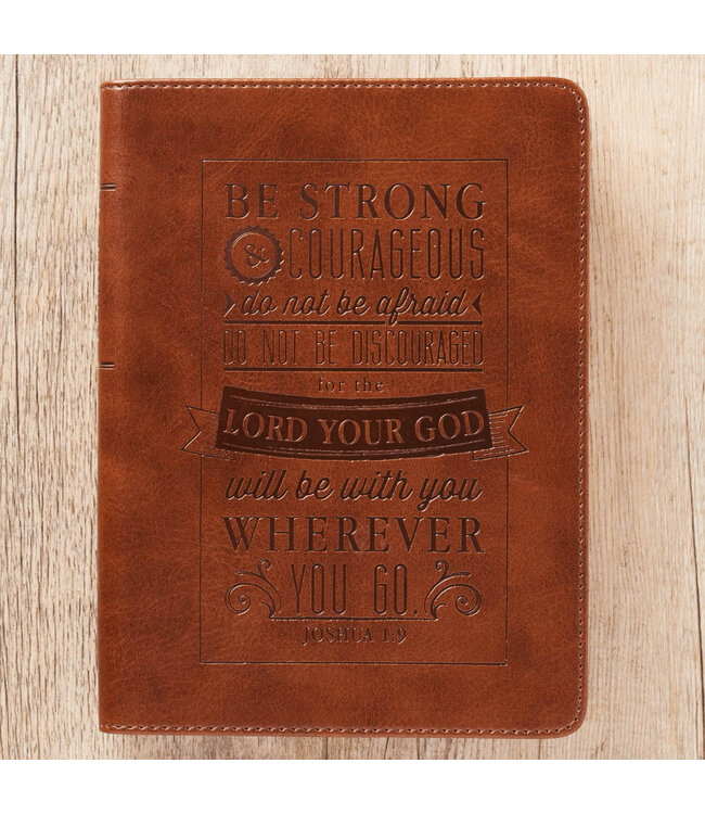 Be Strong and Courageous Saddle Tan Handy-sized Faux Leather Journal - Joshua 1:9 | 仿皮輕便筆記本
