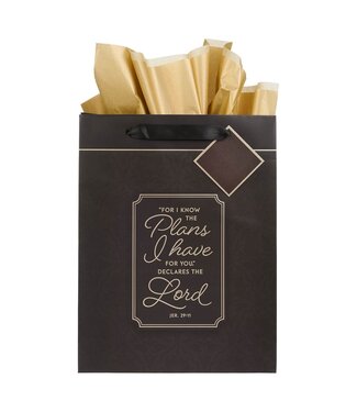 Christian Art Gifts I Know the Plans Graphite Gray Large Portrait Gift Bag - Jeremiah 29:11 | 禮物袋（大）