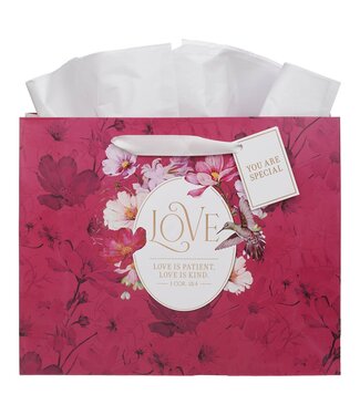 Christian Art Gifts Love Red Hummingbird Large Landscape Gift Bag - 1 Corinthians 13:4 | 禮物袋（大）