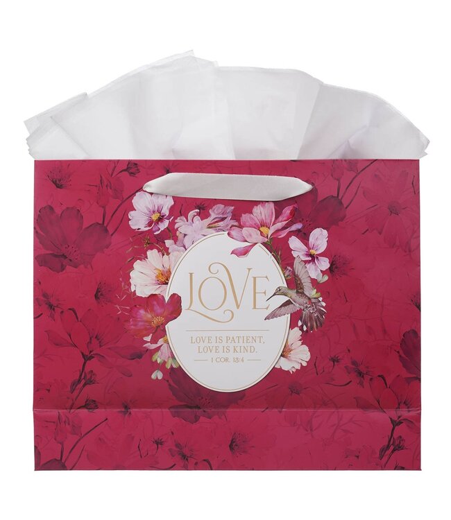Love Red Hummingbird Large Landscape Gift Bag - 1 Corinthians 13:4 | 禮物袋（大）