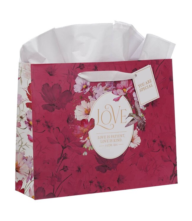 Love Red Hummingbird Large Landscape Gift Bag - 1 Corinthians 13:4 | 禮物袋（大）