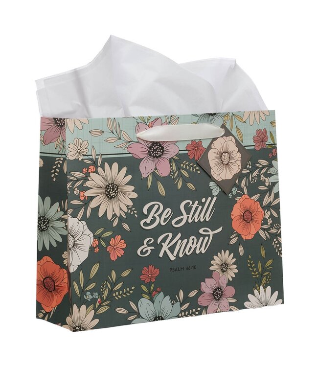 Be Still Teal Botanical Large Landscape Gift Bag - Psalm 46:10 | 禮物袋（大）