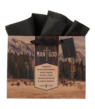 Christian Art Gifts Man of God Brown Trailhead Large Landscape Gift Bag - 1 Timothy 6:11 | 禮物袋（大）
