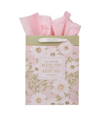 Christian Art Gifts Bless and Keep You Blush Bloom Large Portrait Gift Bag - Numbers 6:24 | 禮物袋（大）