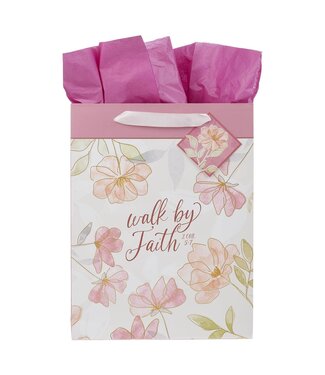 Christian Art Gifts Walk by Faith Pink Cosmos Large Portrait Gift Bag - 2 Corinthians 5:7 | 禮物袋（大）