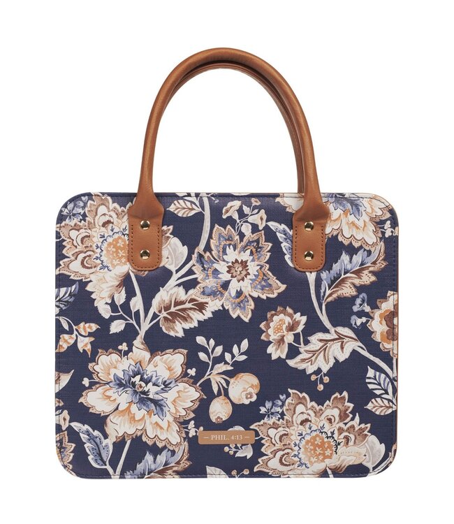 I Can Do All Things Toffee-brown and Navy Purse-style Bible Cover - Philippians 4:13 | 手提包式聖經套