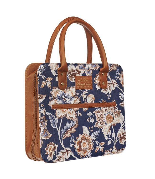 I Can Do All Things Toffee-brown and Navy Purse-style Bible Cover - Philippians 4:13 | 手提包式聖經套