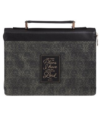 Christian Art Gifts I Know the Plans Black Floral Faux Leather Fashion Bible Cover - Jeremiah 29:11 | 仿皮時尚聖經套