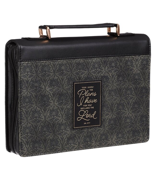 I Know the Plans Black Floral Faux Leather Fashion Bible Cover - Jeremiah 29:11 | 仿皮時尚聖經套