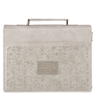 Christian Art Gifts Sufficient Grace Taupe Wildflower Tapestry Faux Leather Fashion Bible Cover - 2 Corinthians 12:9 | 仿皮時尚聖經套