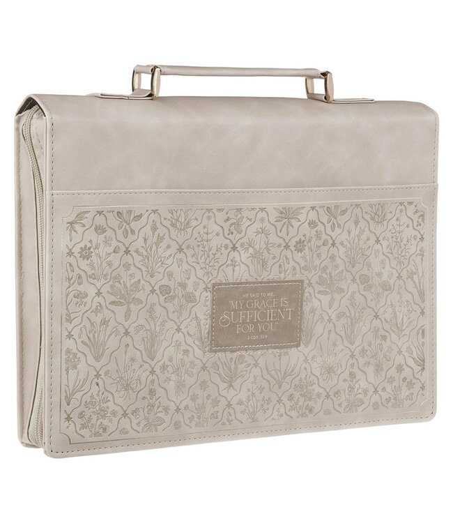 Sufficient Grace Taupe Wildflower Tapestry Faux Leather Fashion Bible Cover - 2 Corinthians 12:9 | 仿皮時尚聖經套