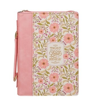 Christian Art Gifts Those Who Trust Coral Pink Floral Faux Leather Classic Bible Cover - Isaiah 40:31 | 仿皮經典聖經套
