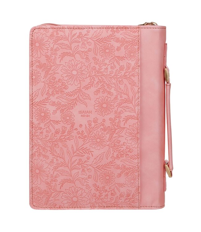 Those Who Trust Coral Pink Floral Faux Leather Classic Bible Cover - Isaiah 40:31 | 仿皮經典聖經套
