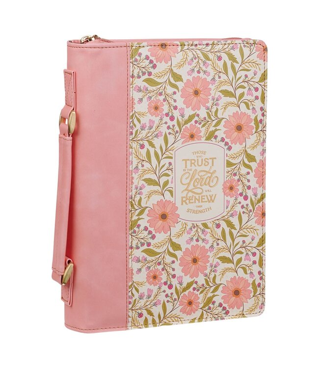Those Who Trust Coral Pink Floral Faux Leather Classic Bible Cover - Isaiah 40:31 | 仿皮經典聖經套