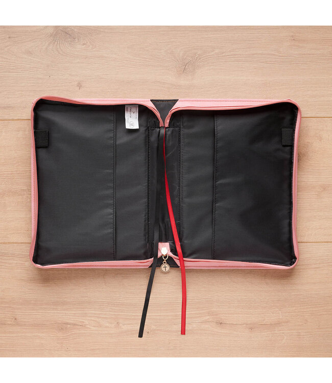 Those Who Trust Coral Pink Floral Faux Leather Classic Bible Cover - Isaiah 40:31 | 仿皮經典聖經套