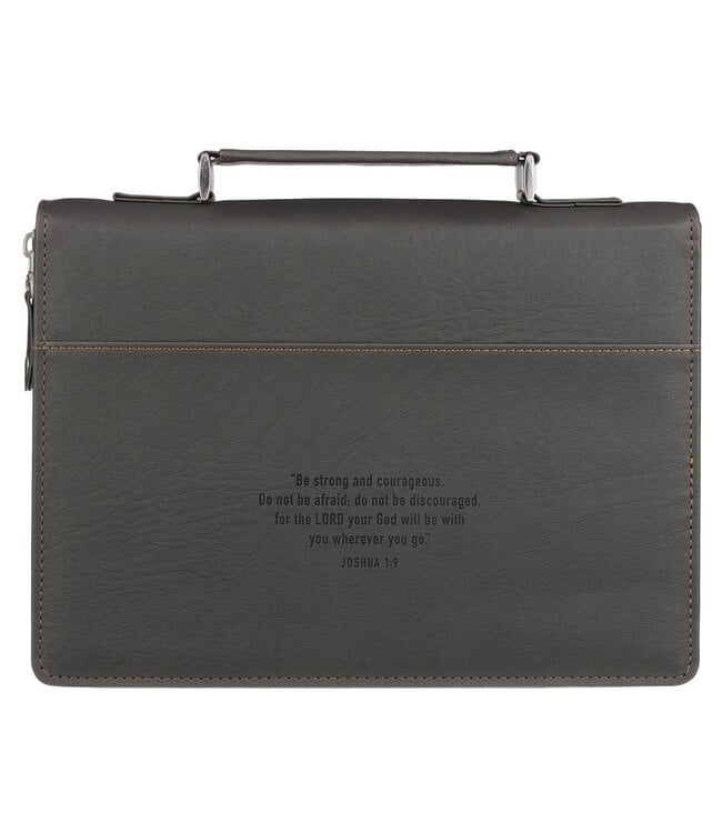Be Strong and Courageous Charcoal Gray Faux Leather Classic Bible Cover - Joshua 1:9 | 仿皮經典聖經套