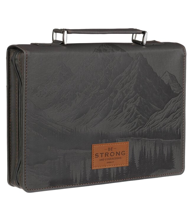 Be Strong and Courageous Charcoal Gray Faux Leather Classic Bible Cover - Joshua 1:9 | 仿皮經典聖經套